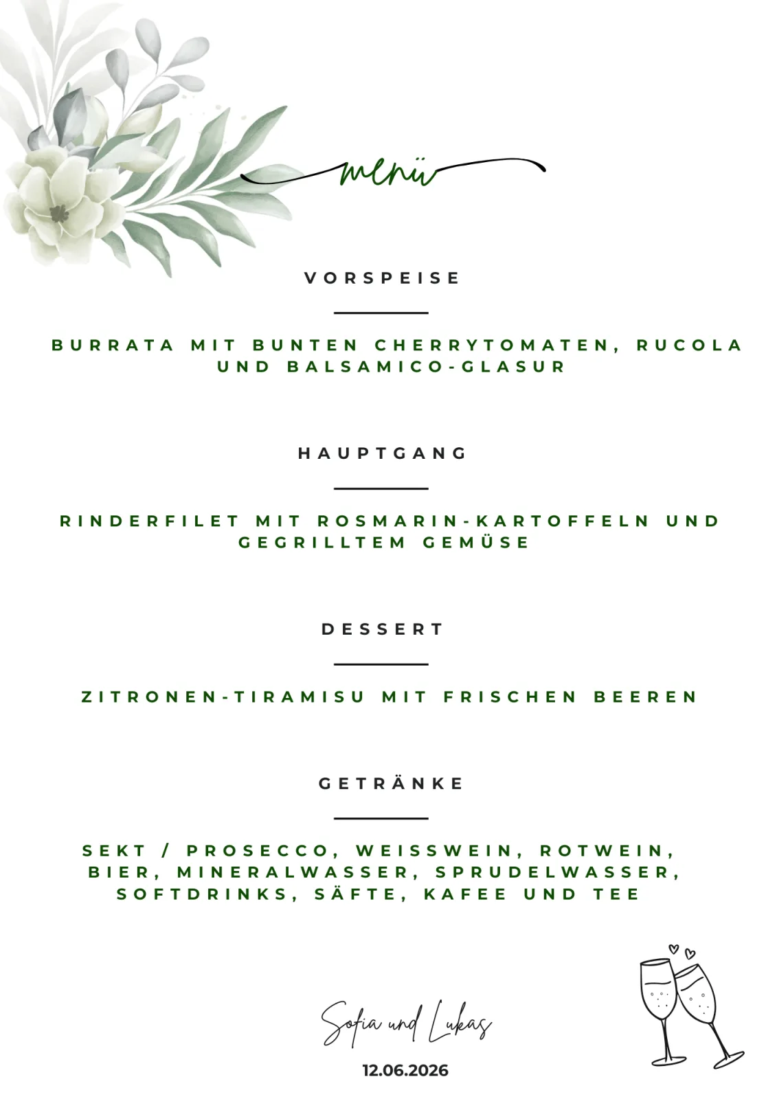 Elegante Hochzeits-Menükarte – Bild 2