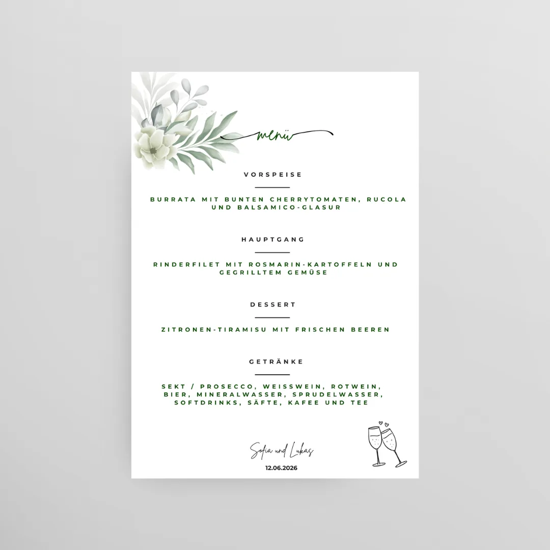 Elegante Hochzeits-Menükarte – Nera Design