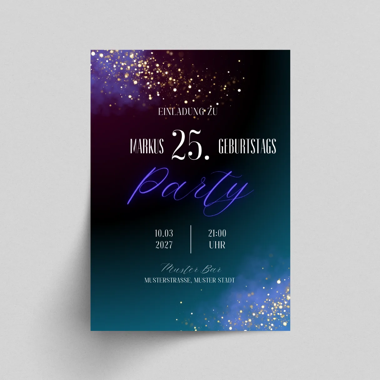Midnight Glow – Einladung zum 25. Geburtstag – Nera Design